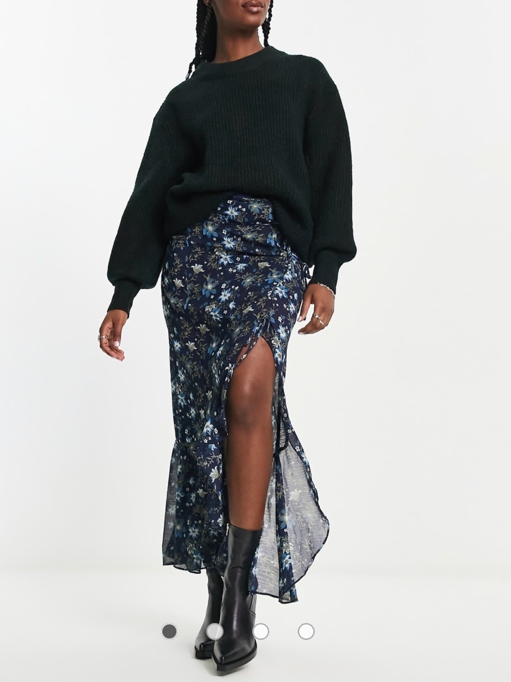 Free People Femme Edge Blue Ink Sheer Floral Maxi Skirt - Picture 2 of 16